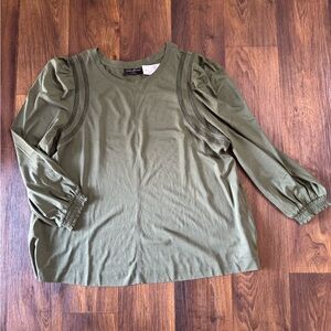 Lane Bryant Olive Puff-Detail Knit Top